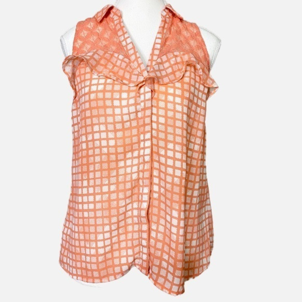 Candies Orange Checkered and‎ Lace Tank Top
